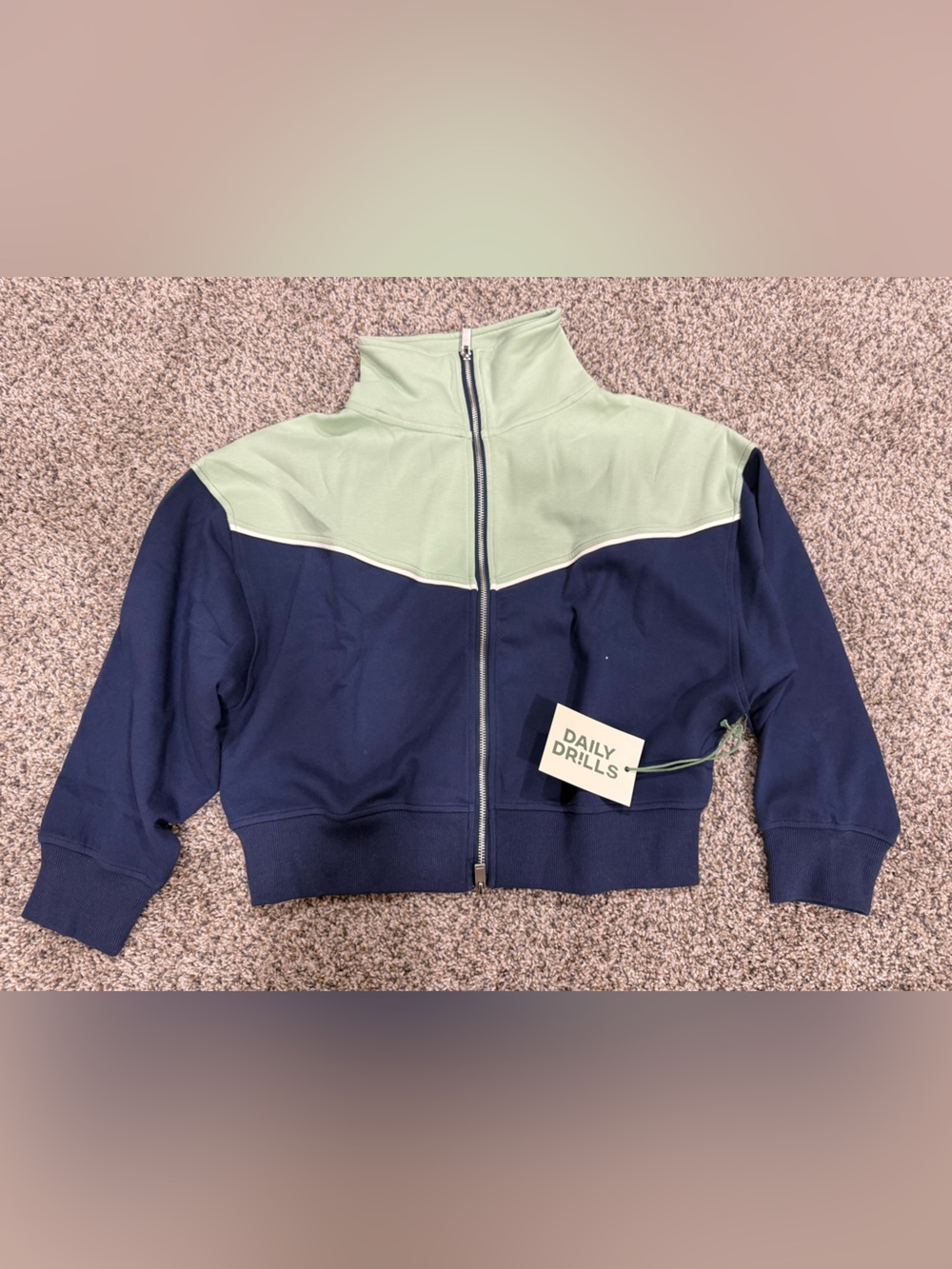 Daily Drills Navy and Sage Colorblock Zip Jacket XS/S